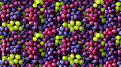 Seamless Pattern of Colorful Grapes with Water Droplets, Purple Green and Red Varieties for Wine, Juice and Healthy Eating Concepts