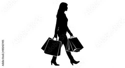 woman with shopping beg silhouette isolated on white background