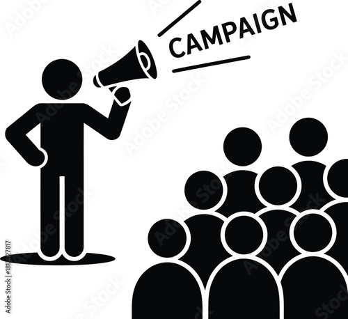 Public speaker with megaphone addressing a crowd for a campaign