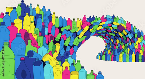 Plastic bottles collection shows colorful array, plastic bottles collection contributes to environmental awareness, environmental action.