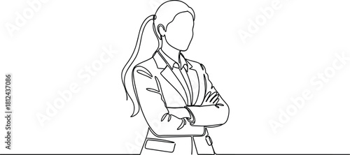 businesswoman, confident posture, professional female, leadership concept, corporate illustration, line art drawing, executive woman, modern workforce, office professionalism, strong stance