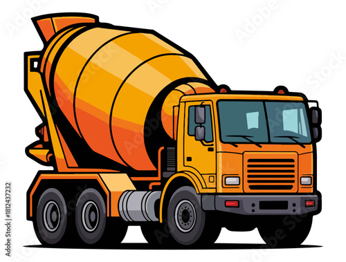 Cement Mixer Truck Vector Illustration Featuring Concrete Heavy Construction Equipment Vehicle Isolated on Clean White Background, concrete, mixer, truck, construction, equipment, heavy, vehicle.