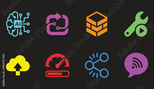 Modern tech icons showcase innovative AI, cloud computing, and seamless connectivity solutions