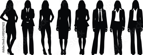 businesswomen silhouette, professional female poses, corporate women illustration, leadership concept artwork, modern office attire, standing female figures, business team silhouettes
