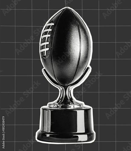 Vintage halftone American football trophy sticker. Retro grainy sports award with lo-fi photocopy texture.