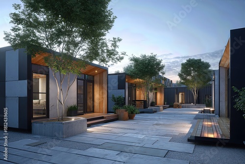 Wallpaper Mural Contemporary courtyard housing with wooden accents Torontodigital.ca