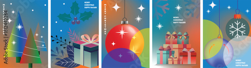A series of colorful abstract christmas illustrations in a vertical format