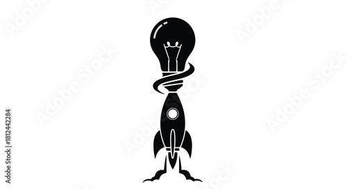 Rocket launch ignites brilliant idea, symbolizing innovation and startup success.
