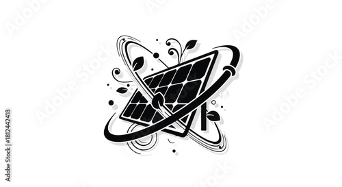 Abstract illustration of a solar panel with swirling organic elements, symbolizing renewable energy and environmental harmony.