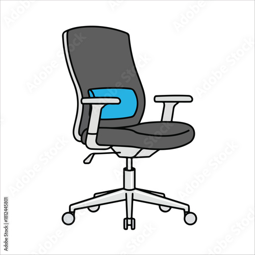 Modern gray office chair with blue armrests ergonomic furniture icon for workspace seating business interior or professional environment branding design