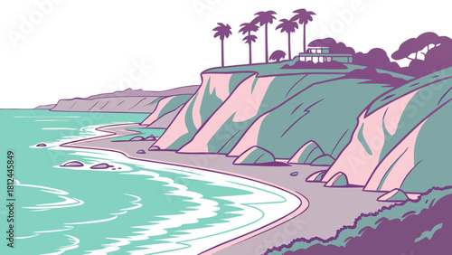Laguna Beach Cliffs & Ocean Wave – Pastel Coastal Minimal Design with Modern California Seaside Art and Soft Sunset Beach Aesthetic