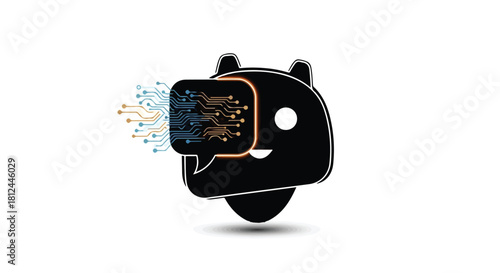 Futuristic robot experiencing virtual reality with glowing circuit patterns