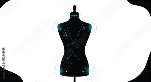 Futuristic digital mannequin displaying geometric connections and data streams.