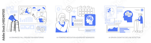 AI Solutions for Elderly Care abstract concept vector illustrations.