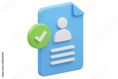 3d icon of a document with a person icon and a green checkmark