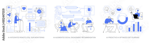 AI Health Tools for Elderly Care abstract concept vector illustrations.