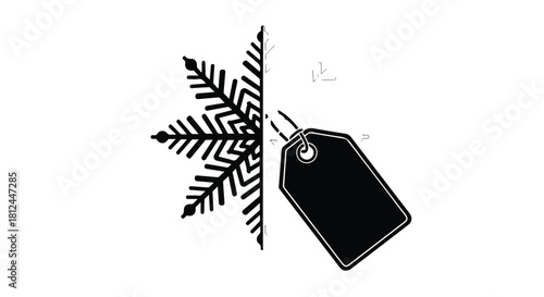 Winter sale tag attached to a snowflake, symbolizing seasonal discounts and holiday shopping.