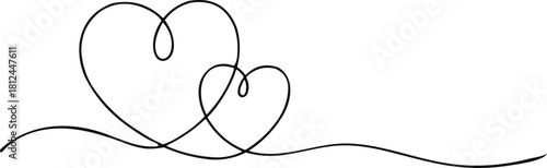 Two hearts intertwined single line drawing love symbol