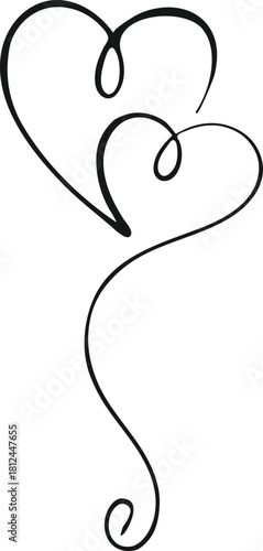 Two intertwined black hearts with flowing tail love