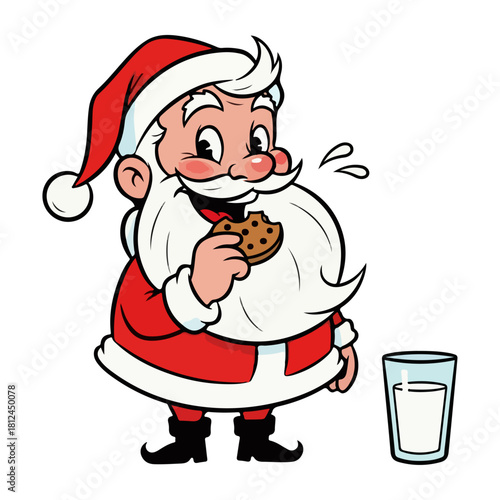 Vintage Santa Claus Cartoon Eating Cookie, 1950s Style