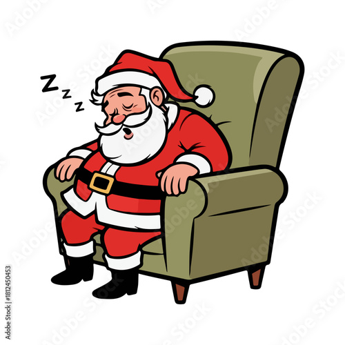 Vintage Santa Claus Sleeping in Chair Vector Illustration