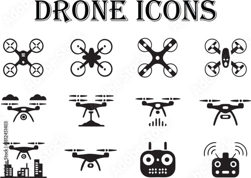 drone icons pack vector silhouettes for ui and infographic use