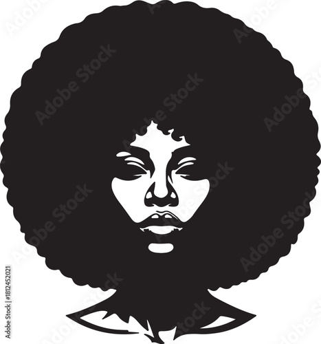 Silhouette of a woman with a large afro hairstyle on white background vector illustration on transparent background