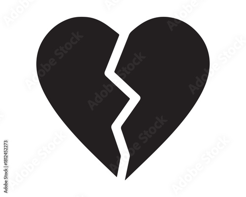 Black broken heart isolated on white background symbolizes heartbreak