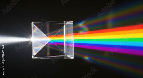 Glass prism dispersing light into a vibrant rainbow spectrum  