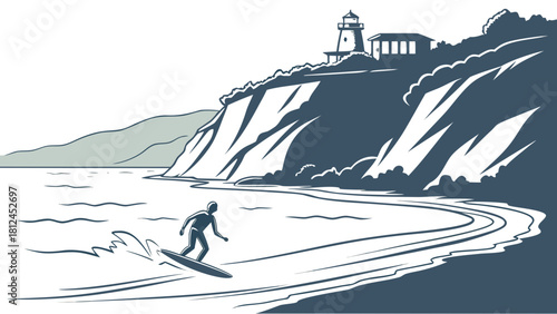 Malibu coastal cliffs surf silhouette minimal