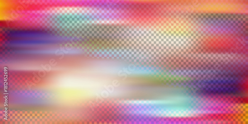 Rainbow colorful light prism effect, transparent background. Hologram reflection, crystal flare leak shadow overlay. Vector illustration of abstract blurred iridescent light backdrop.