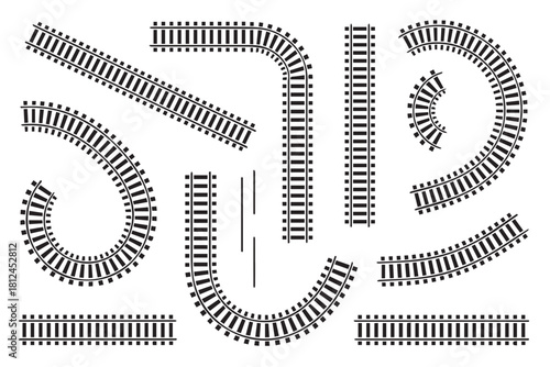 rail straight and curved track configurations for model layouts vector