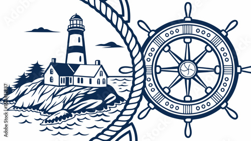 Portland Maine Lighthouse – Nautical Badge Design with Minimal Coastal Silhouette, Classic New England Maritime Style, and Modern Oceanfront Aesthetic