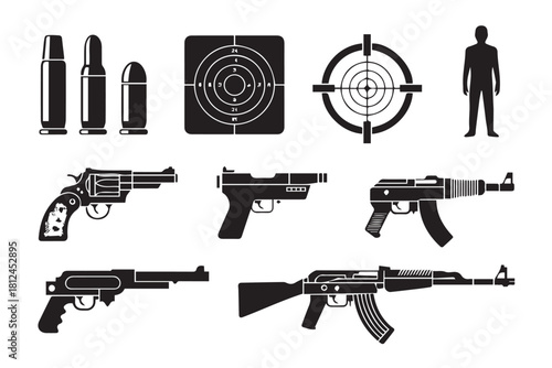 firearm vector targets ammunition pistols rifles shooting icons