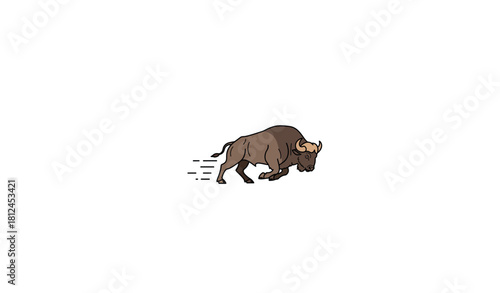 Bison Running in Motion: Capturing the power and agility of a single bison in full stride, symbolizing strength and the untamed spirit of the wilderness.