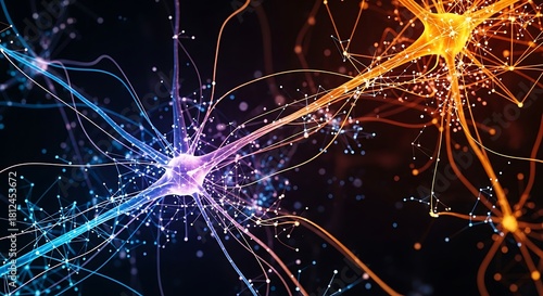 Neural Network Connections: Blue and Orange Synapses