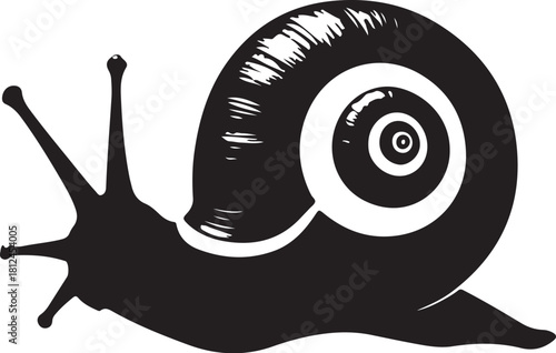 Black and white illustration of a snail moving mollusk