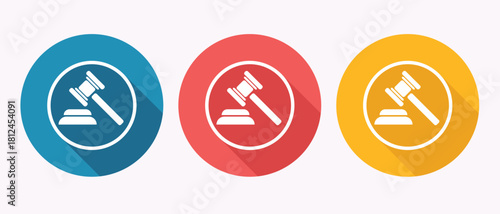 Gavel law sign icon on blue circle isolated on white symbol of judgment and legal services court