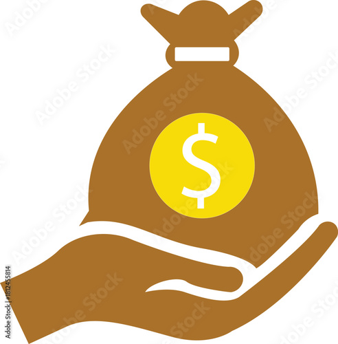  money coin icon, salary money, invest finance, hand holding dollar coin bag