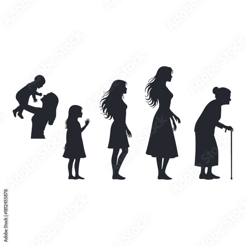 The silhouette of a woman s life cycle from infancy to old age
