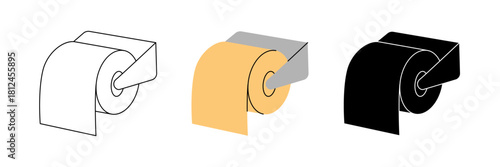 Toilet paper with metal holder icon set. Tissue roll. Vector illustration