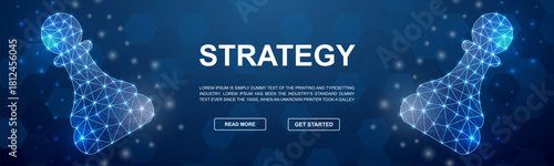 Modern banner design with glowing chess pawns in a polygonal style, strategy, innovation, and futuristic leadership concept