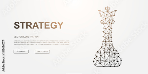 Digital low-poly chess queen glowing in futuristic wireframe style, symbol of power, logic, and ultimate strategy in chess