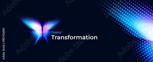 Digital Transformation Business Butterfly Logo Icon Symbol, Big Data Research Analytics Technology, AI Tech Strategy for Business Growth. Abstract Neon Insect Butterfly Robot. Vector Illustration