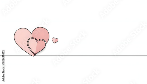 elegant love-themed line art with pink hearts in minimal style