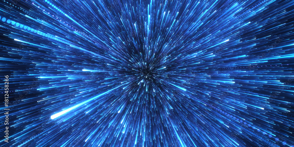 Bright radial light beams. Abstract background in red neon glow color. Light burst in universe. Space background for event, party, carnival, celebration, anniversary or other. 3D rendering