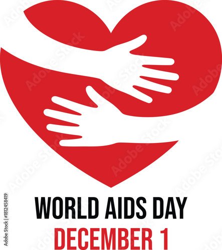 World aids day awareness vector with hands embracing heart icon