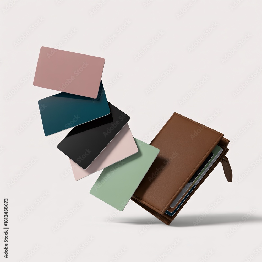 Obraz premium Stylish leather wallet with colorful cards for finance and organization use