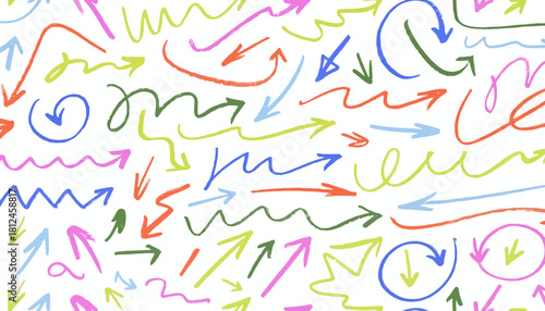 A vibrant and playful collection of colorful, hand-drawn arrows on a clean white background, perfect for design and direction