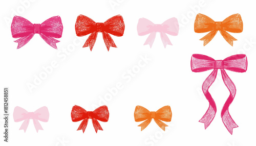 Collection of Colorful Ribbon Bows, Cute Festive Decoration Elements for Holidays and Celebrations